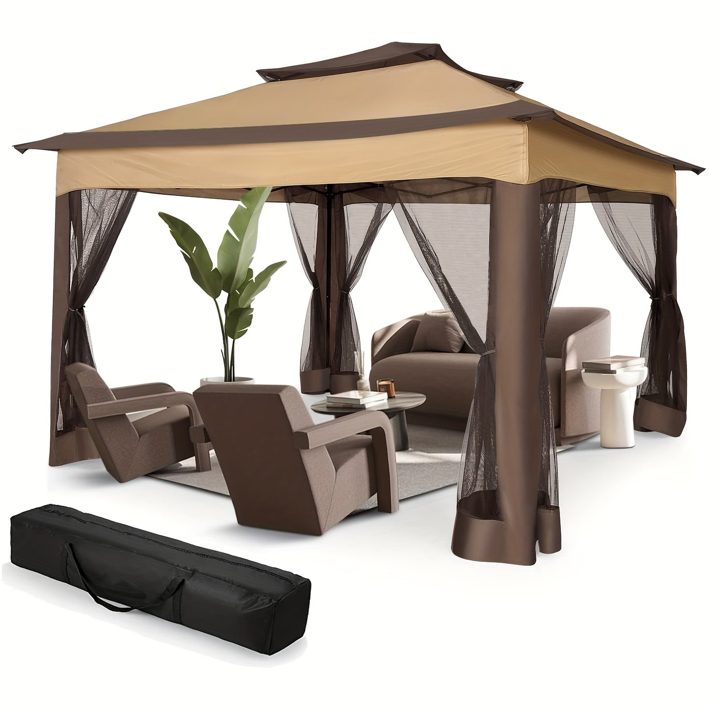 Partytent – Tuintent – Paviljoen – Feesttent – Bouwtent – Opvouwbaar – 3x3 m – Waterdicht Met Verstelbare Hoogte en Dubbel Ventilatiedak
