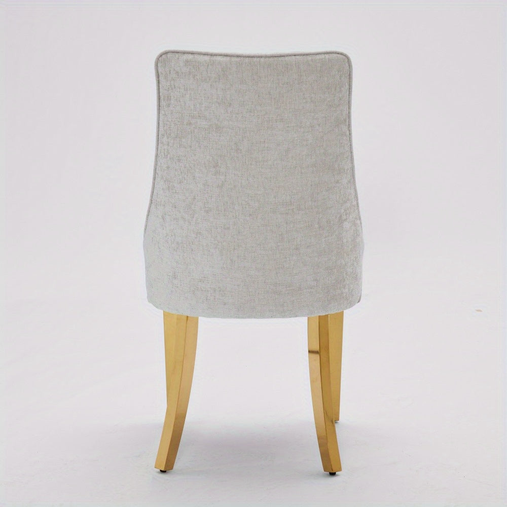 Eetkamerstoel – Stoel – Kuipstoel – Keukenstoel – Dining Chair – Luxe Beige Chenille Bekleed – Gouden Metalen Frame Met Drievoudige Veerkracht & Stevige Rugleuning