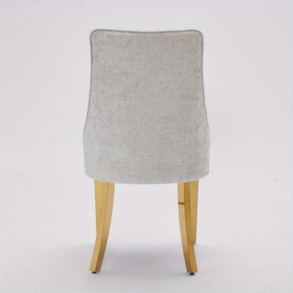 Eetkamerstoel – Stoel – Kuipstoel – Keukenstoel – Dining Chair – Luxe Beige Chenille Bekleed – Gouden Metalen Frame Met Drievoudige Veerkracht & Stevige Rugleuning