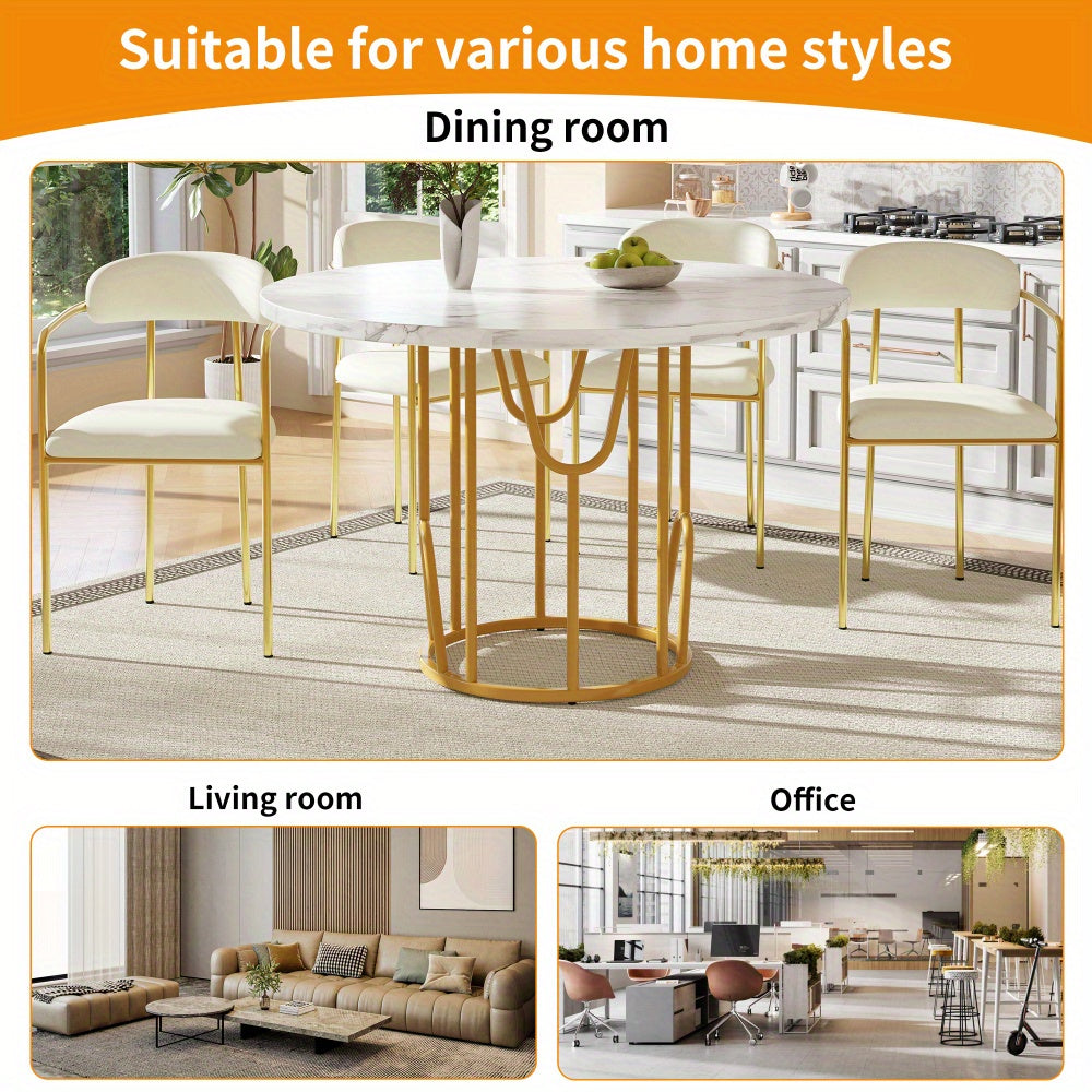 Ronde Eettafel – Ronde Tafel – Eetkamertafel – Keukentafel – Tafel – MDF Marmeren Blad – Gouden Metalen Poot – 80x80x76 cm – Voor 4-6 Personen