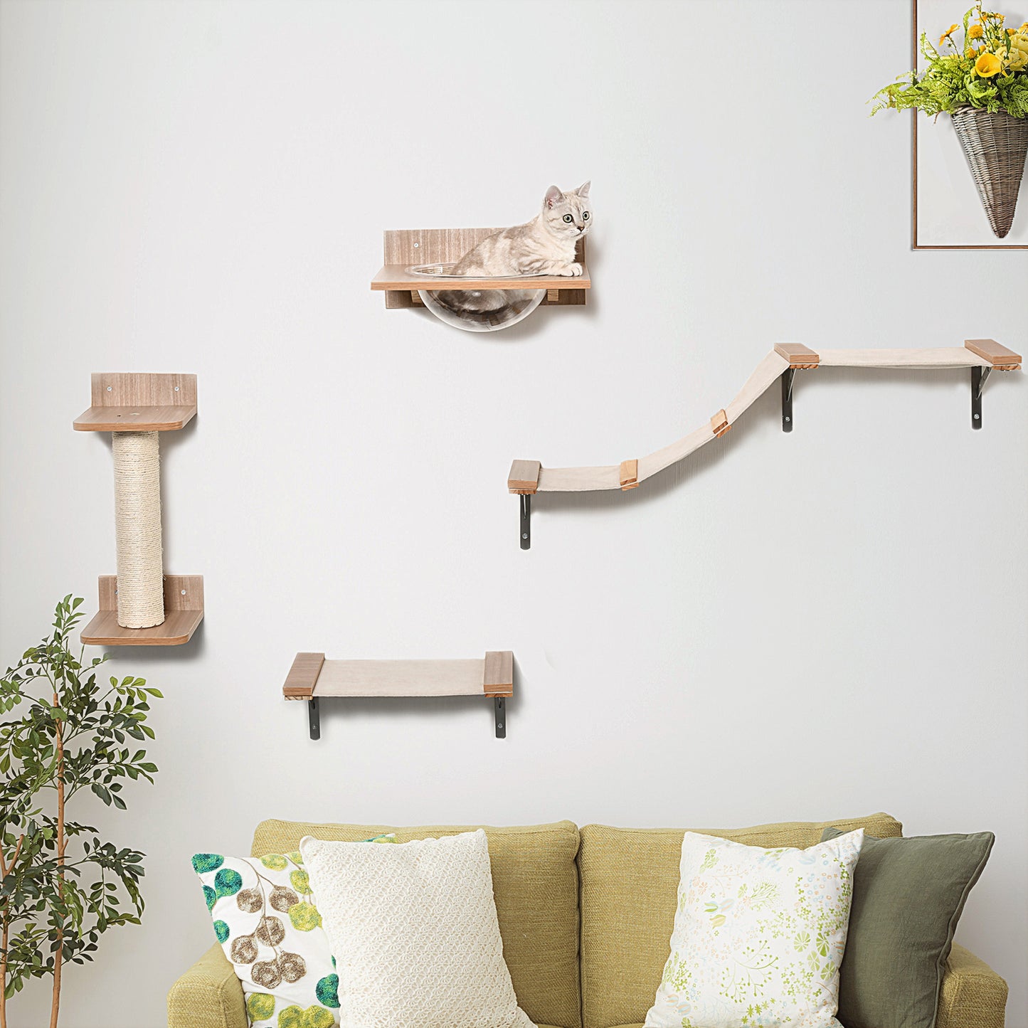 Krabpaal – Kattenklimwand – Kattenboom – Kattenmeubel – Krabmeubel – Lichtbruin – Sisal Krabpaal – Met Hangmat