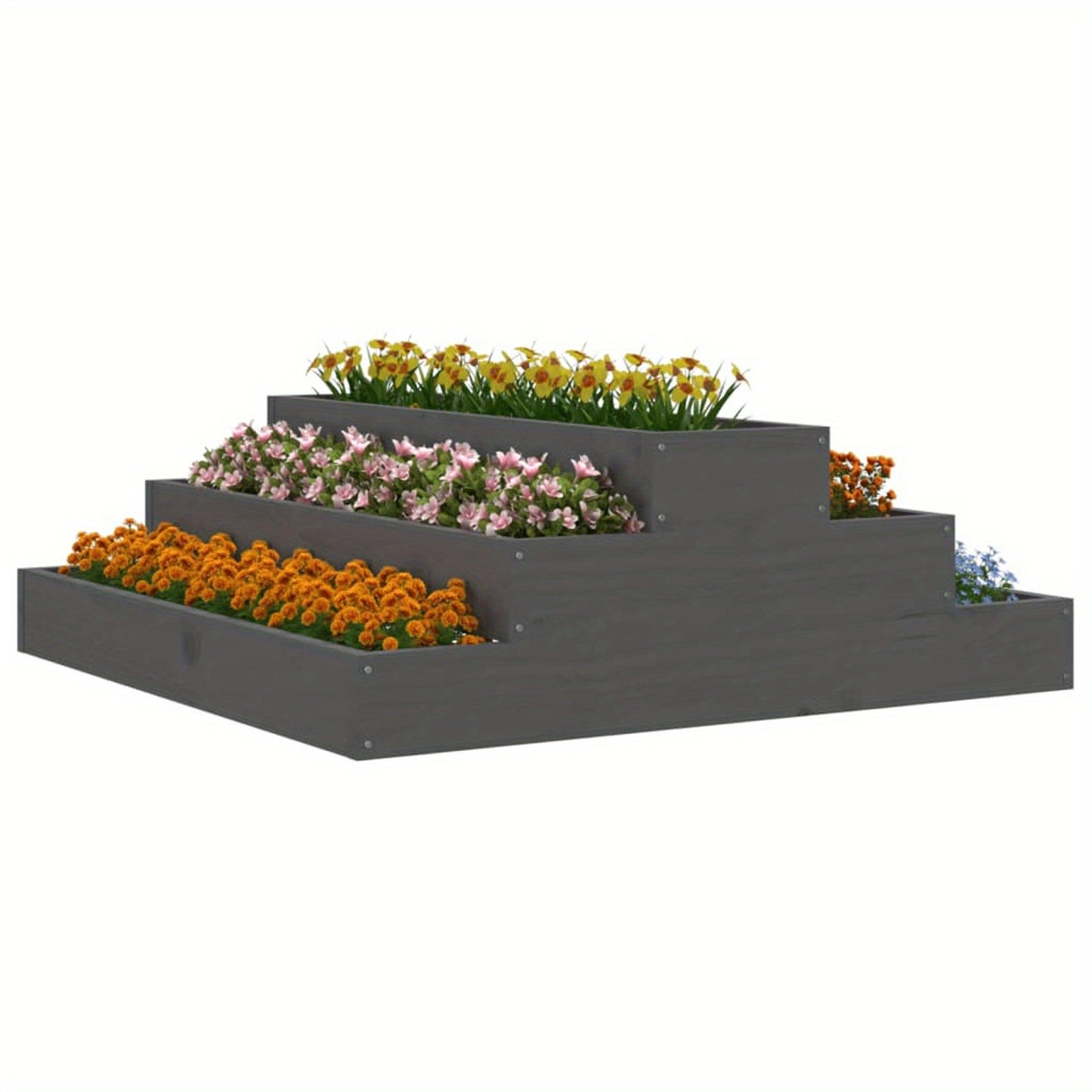 Plantenbak – Bloembak – Moestuinbak – Kruidenbak – Tuinbak – Verhoogde Houten Plantenbak – Stevig Dicht Dennenhout – 80x80x27 cm – Grijs