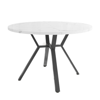Eetkamerset Rond – Ronde Tafelset – Eettafel Met Stoelen – Dinerset – Eettafelset – Modern Minimalistisch Design – Marmeren Blad & Groen Suède Beklede Stoelen