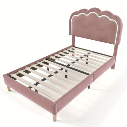 Eenpersoonsbed – Single Bed – Bedframe – Slaapbed – Gestoffeerd Bed – Verstelbare Hoofdsteun – Hoogwaardig Massief Houten Frame – Roze Velvet Bekleding – 90 x 200 cm – Plat Lattenbodem
