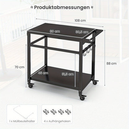 BBQ Trolley – Barbecuewagen – Keukentrolley – Serveerwagen – Grillwagen – Met 2 Planken & 4 Wielen – Stevige Metalen Constructie 80x50,5x88 cm