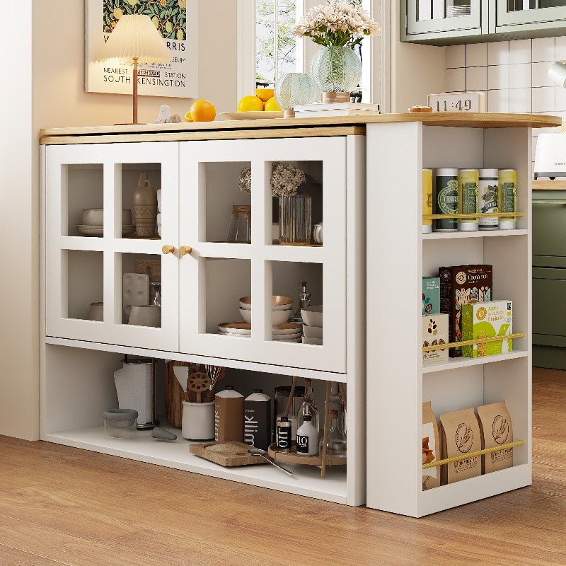 Contemporary Sideboard Cabinet with a 360-Degree Rotating Design, Featuring 5 Shelves for Glass Storage, Suitable for The Living Room, Bedroom, Or Dining Area in White.