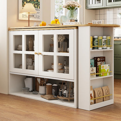 Contemporary Sideboard Cabinet with a 360-Degree Rotating Design, Featuring 5 Shelves for Glass Storage, Suitable for The Living Room, Bedroom, Or Dining Area in White.