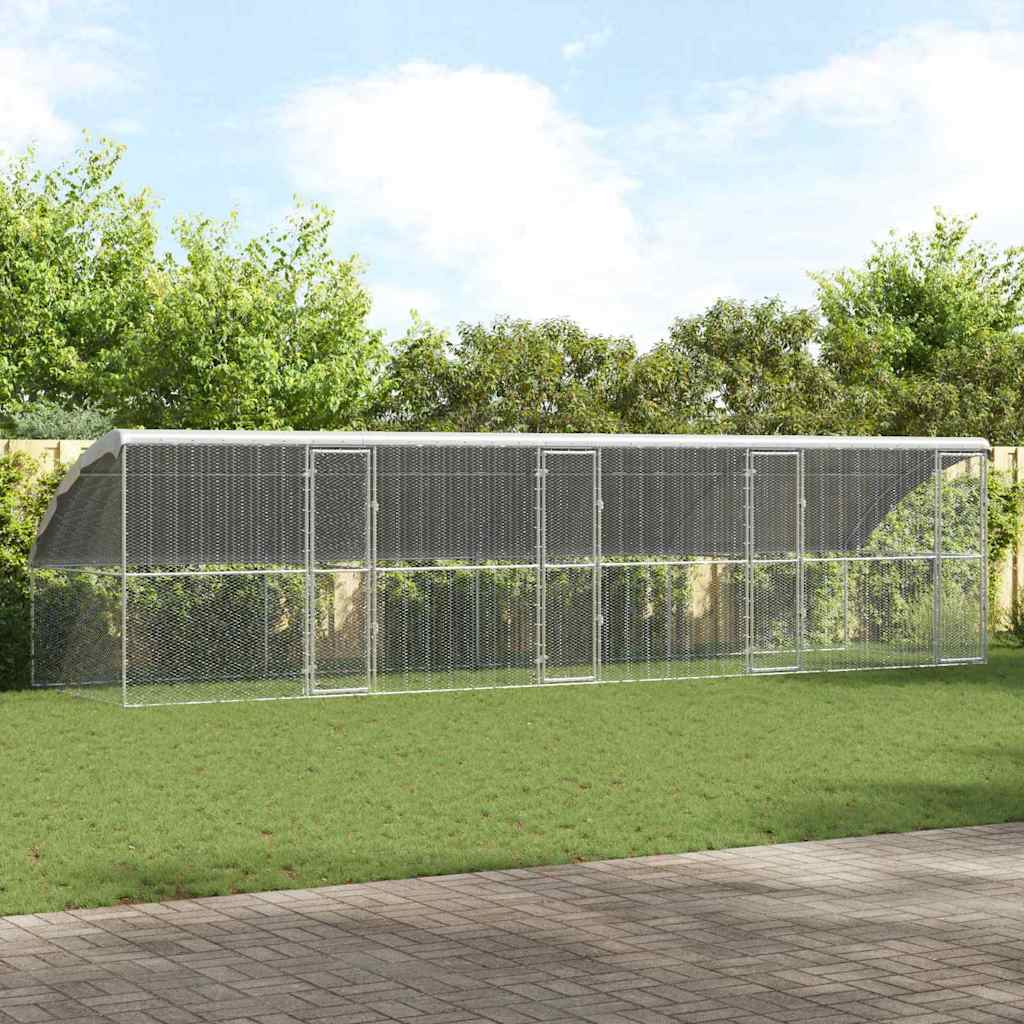 Kippenren – Kippenhok – Buitenren – Pluimveeverblijf – Houten Kippenren – 800x200x198,5 cm – Gegalvaniseerd Staal & Weerbestendig