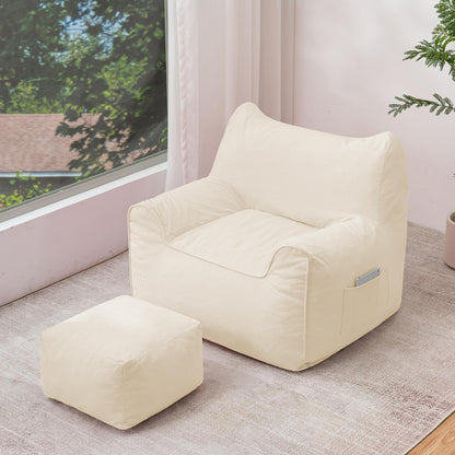 Zitzak – Relaxzetel – Loungestoel – Fauteuil – Poef – Beige – Ergonomisch Ontwerp Met Memory Foam – Afneembare Wasbare Corduroy Hoes
