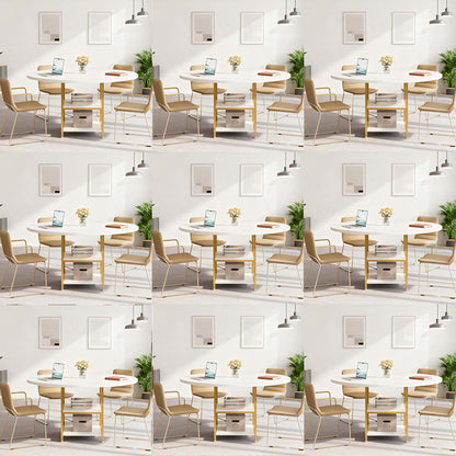 Ronde Vergadertafel – Conferentietafel – Meetingtafel – Bureaustafel – Kantoor­tafel – Wit & Goud Design – 47 Inch Rond – 2-Lagen Opbergrekken – Verstelbare Voetjes