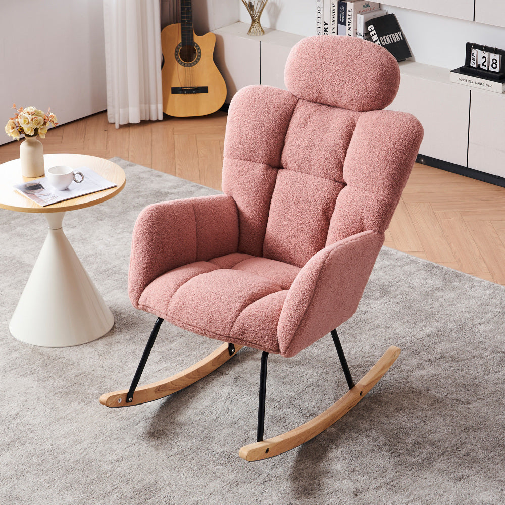 Rocking Lounge Chair with Soft Teddy Fleece Fabric & Tufted - Rocking Mechanism, Assembly, Portable Cozy Seat Suitable for Living Room, Bedroom - Ideal for &, Space-Saving Rocker Chair (No Wood)