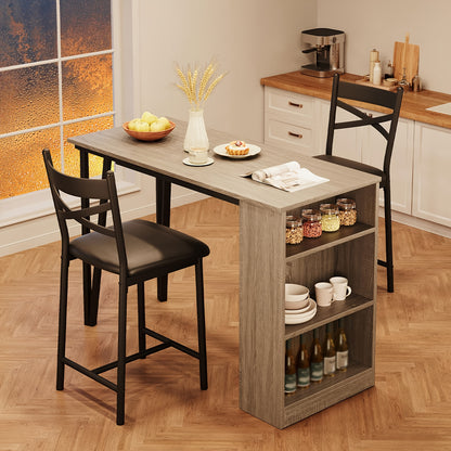 3-delige Bar Tafel Set – Bartafel Set – Barmeubel – Bistrotafel – Eettafel Compact – Opklapbaar Tafelblad – Met Opbergruimte – Grijs – Ruimtebesparend – Stevig Houten Ontwerp