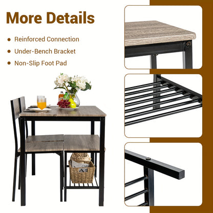 Eettafelset – 4-Delig Meubelset – Industrieel Tafel + Stoelen – Bankje Met Opbergruimte – Compact Ruimtebesparend Design – MDF Met Metalen Frame