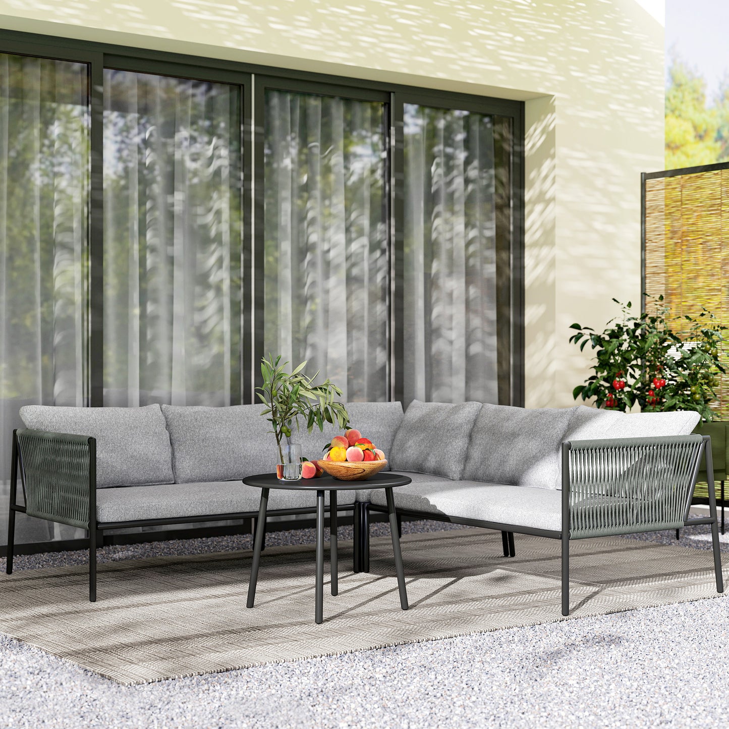 Tuinmeubelen – Loungeset – Garden Set – Buitenmeubels – Balkonmeubelen – 5-Zits – Weerbestendig Stalen Frame – Inclusief Afneembare Kussens – Donkergrijs