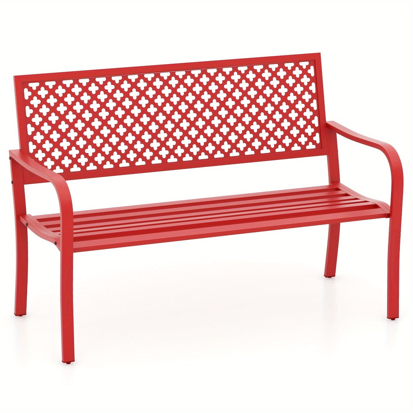 Tuinbank – Buitenbank – Tuinmeubel – Parkbank – Bankje – Metaal – 127 cm Lang – Rood – Slatted Zitting – Ergonomische Armleuningen