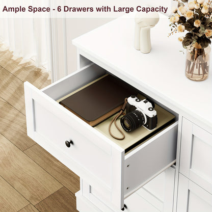 Ladekast – Ladenkast – Dresser – Opbergkast – Kledingkast – Wit – 6 Lades – Duurzaam Hardhout – Ruime Opbergruimte 3,2+ m³