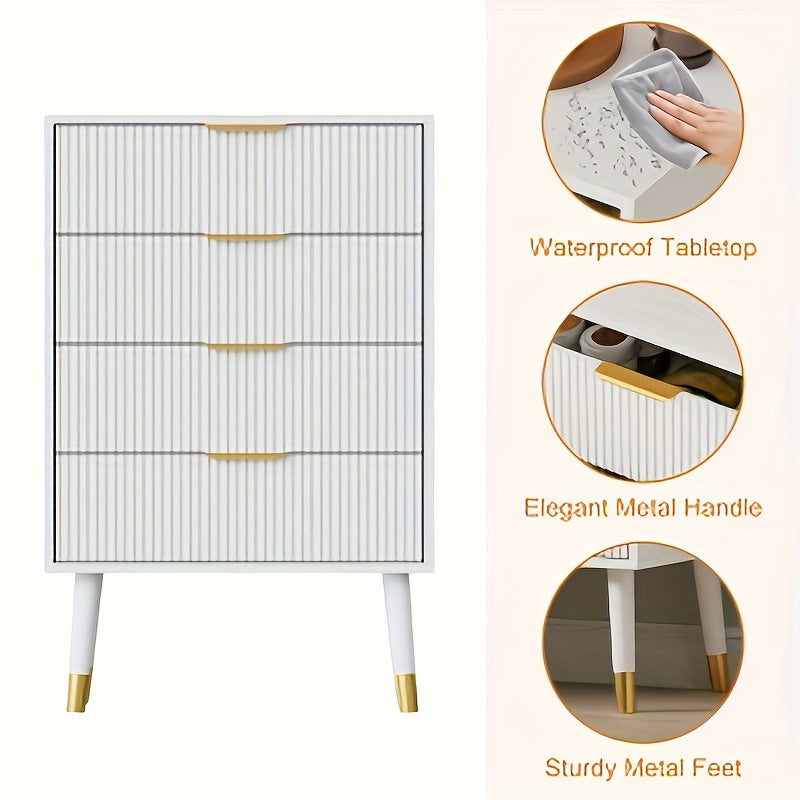 Sideboard – Dressoir – Ladekast – Opbergkast – Kast – Wit – Gouden Metalen Poten – 4 Ruime Lades – Compact & Duurzaam
