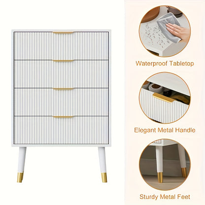 Sideboard – Dressoir – Ladekast – Opbergkast – Kast – Wit – Gouden Metalen Poten – 4 Ruime Lades – Compact & Duurzaam