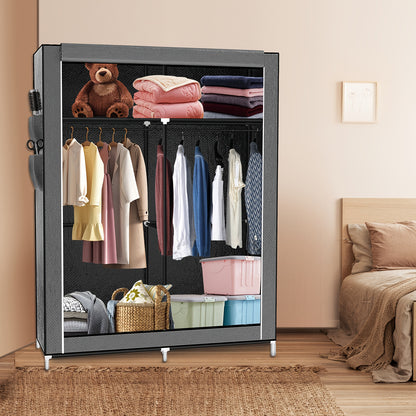 Opbergkast – Kledingkast – Garderobekast – Linnenkast – Opbergsysteem – 2-Deurs Non-Woven Kast – 12 Planken en Kledingroede – Ruimtebesparend Compact Ontwerp – Eenvoudig Zelf Te Monteren