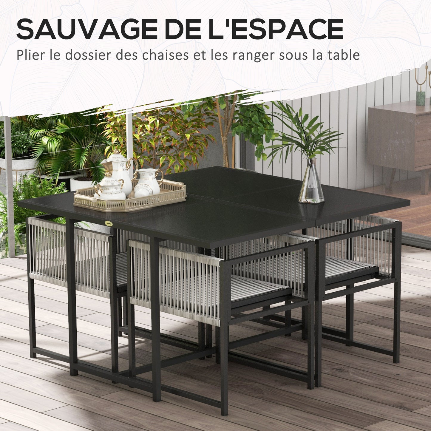 Tuinset – Diningset – Loungeset – Bistroset – Zitgroep – 5-delig – Gehard Glas Tafelblad – Inklapbare Rugleuningen