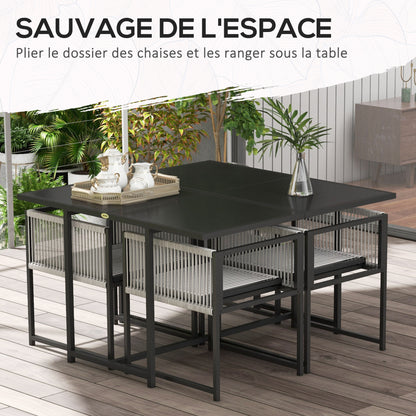Tuinset – Diningset – Loungeset – Bistroset – Zitgroep – 5-delig – Gehard Glas Tafelblad – Inklapbare Rugleuningen