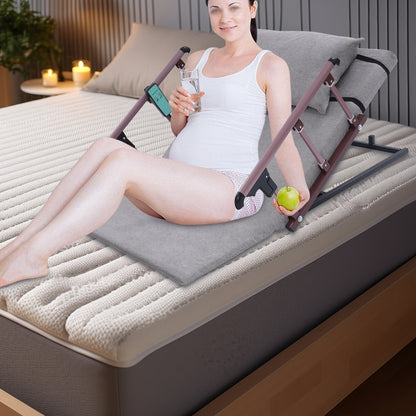 Verstelbare Rugsteun – Bedsteun – Ruggesteun – Zitsteun – Ligsteun – Inclusief Inklapbare Armleuningen – Zacht Kussenpakket – 120x75 cm Carbonstaal – Grijs