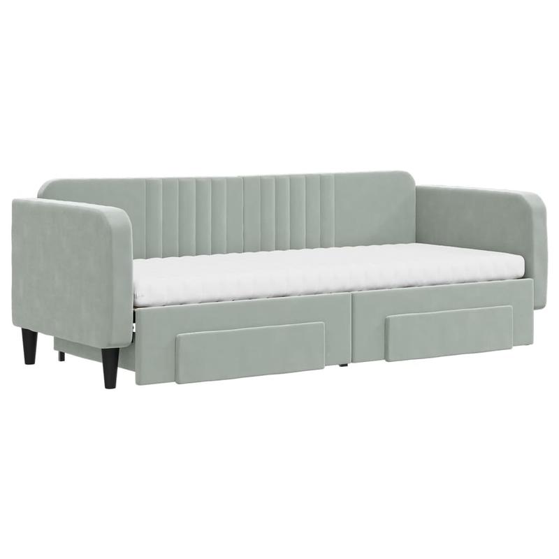 Bedframe – Eenpersoonsbed – Slaapbank – Platformbed – Jeugdbed – Lichtgrijs Fluweel – Opbergruimte Met Lades En Planken – Stevig Houten Frame 80x200 cm