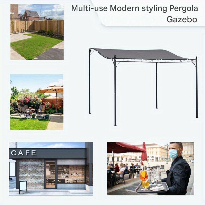 Pergola – Tuinpaviljoen – Terrasoverkapping – Prieel – Pergoladoek – Roestvrij Stalen Frame – Gebogen Polyester Dak 297x297 cm – Muurbevestiging