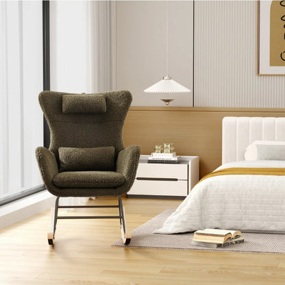 Schommelstoel Woonkamer – Loungestoel – Relaxstoel – Zetel – Schommelstoel Teddy – Wit – Ergonomisch Ontwerp – Teddy Pluche Bekleding