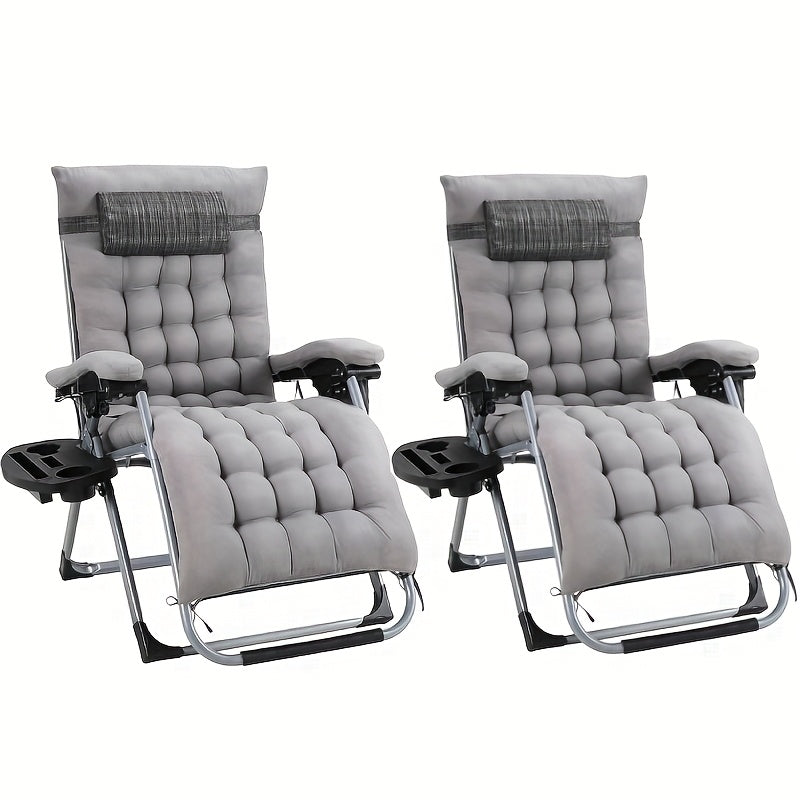 Inklapbare Ligstoelen – Tuinstoelen – Loungestoelen – Strandstoelen – Balkonstoelen – Set Van 2 Grijs Geborsteld – Verstelbare Rugleuning – Afneembare Comfortabele Kussens