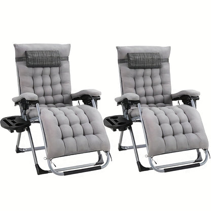 Inklapbare Ligstoelen – Tuinstoelen – Loungestoelen – Strandstoelen – Balkonstoelen – Set Van 2 Grijs Geborsteld – Verstelbare Rugleuning – Afneembare Comfortabele Kussens