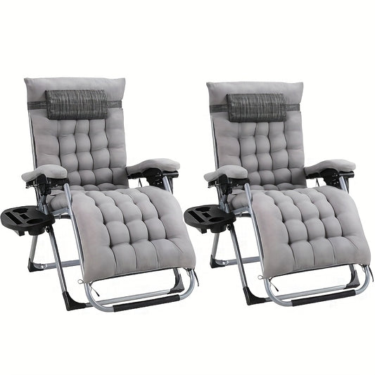 Inklapbare Ligstoelen – Tuinstoelen – Loungestoelen – Strandstoelen – Balkonstoelen – Set Van 2 Grijs Geborsteld – Verstelbare Rugleuning – Afneembare Comfortabele Kussens