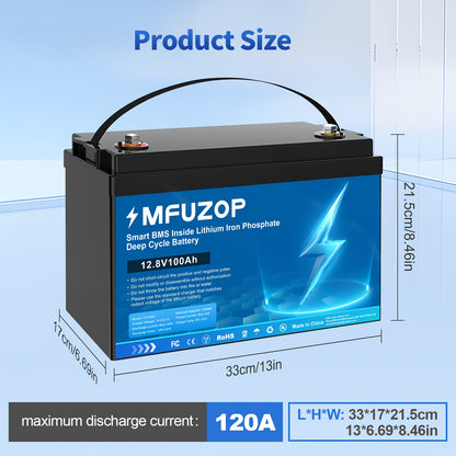 LiFePO4 Accu – Lithium Batterij – Deep Cycle Batterij – Solar Accu – RV Accu – 12V 100Ah – Slimme BMS & Snelle 100A Oplaadfunctie