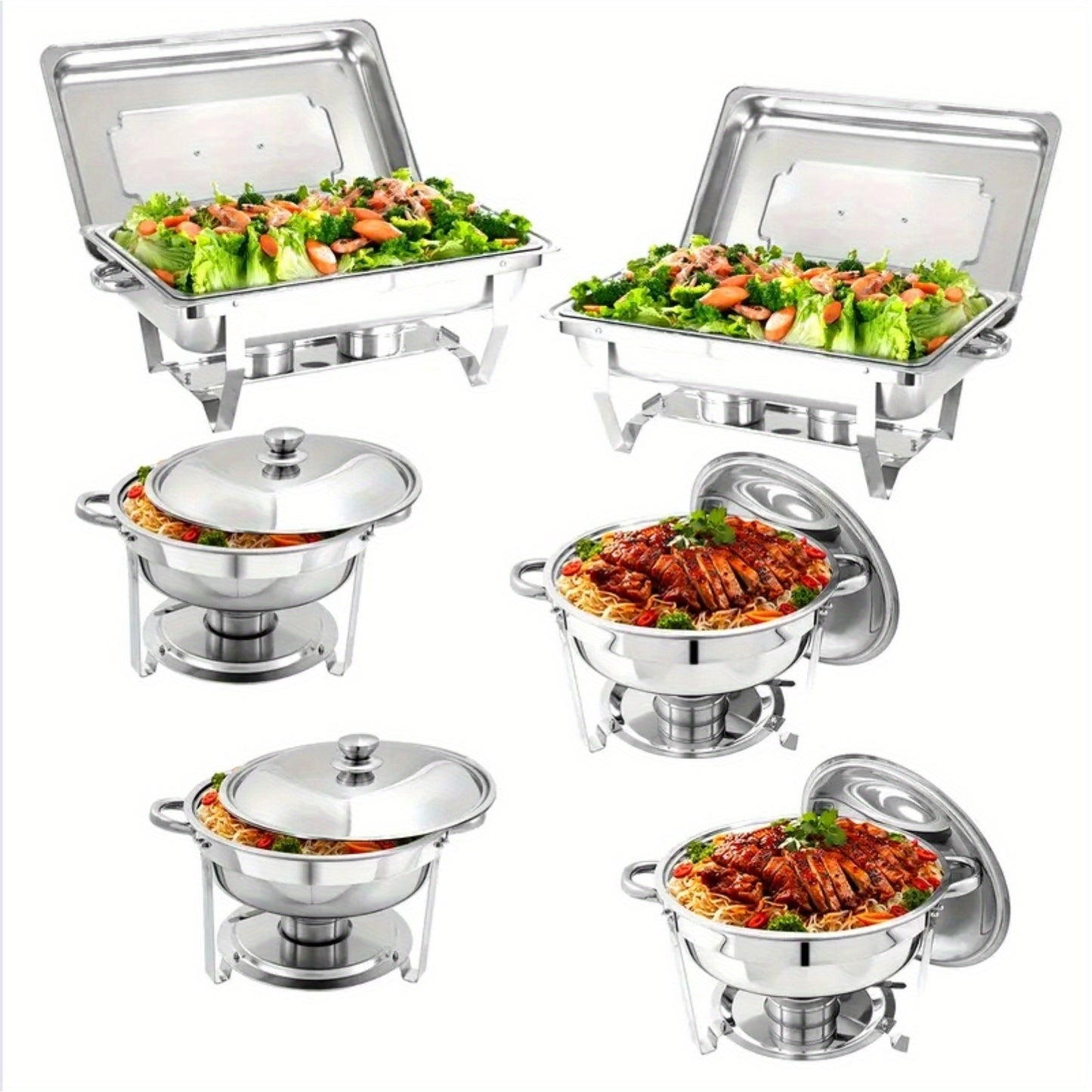 Chafing Dish – Buffetwarmer – Warmhoudplaat – Warmhoudschaal – RVS Warmhoudset – 6-delig Met Deksel – Inclusief Waterpan En Branderhouders – Duurzaam Roestvrij Staal 201