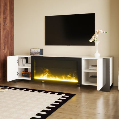 TV-meubel – TV-kast – Lowboard – Tv-dressoir – Elektrische Haard – Hoogglans Wit Zwart – Realistische Vlammen Zonder Verwarming – Geschikt Voor TV Tot 60 kg
