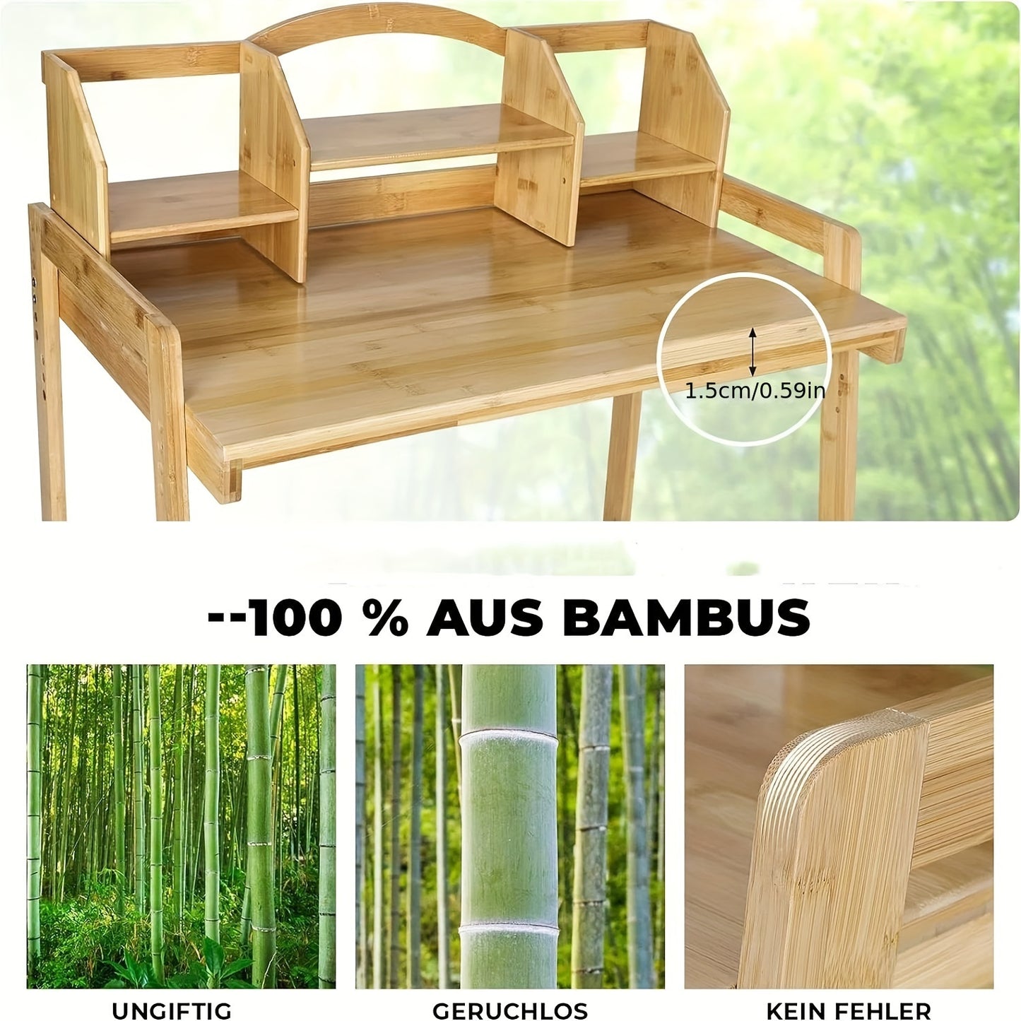 Verstelbare Bureau- En Stoelset – Werkplek Set – Thuiswerkplek – Kinderbureau – Studiebureau – Bamboe Materiaal – Ingebouwde Boekenplank Met Opbergruimte