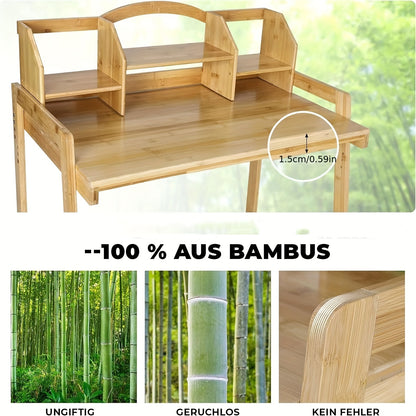 Verstelbare Bureau- En Stoelset – Werkplek Set – Thuiswerkplek – Kinderbureau – Studiebureau – Bamboe Materiaal – Ingebouwde Boekenplank Met Opbergruimte