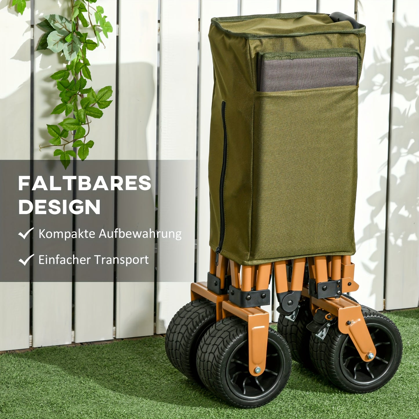 Strandwagen – Bolderkar – Transportwagen – Bolderwagen – Opvouwbare Trolley – Max. 120 Kg – Stevig Metalen Frame – Groen