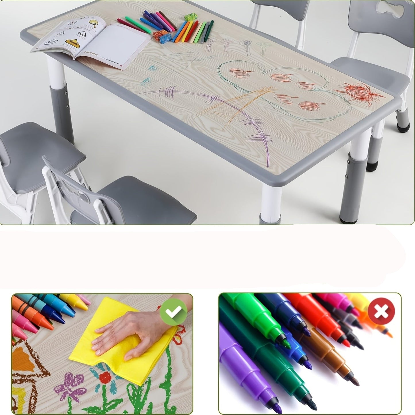 Kinderstoel – Kindertafel – Stoelenset – Kindermeubilair – Kleuterstoel – Verstelbare Hoogte – Duurzaam HDPE Kunststof