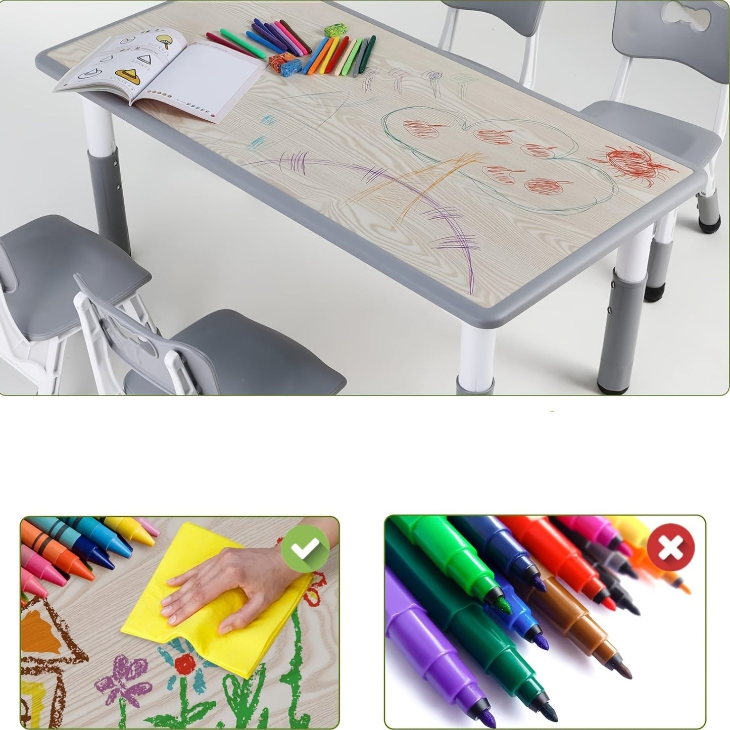 Kinderstoelen Set – Kinderstoeltje – Kindertafel – Meegroeistoel – Kindermeubel – Verstelbare Hoogte – Duurzaam PE Materiaal