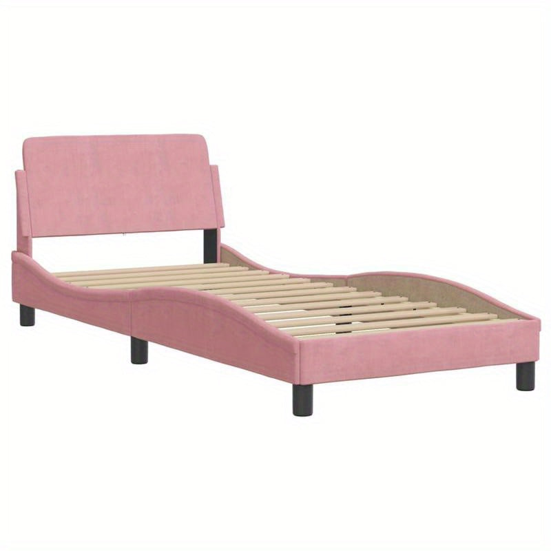 Bed Frame Con Testiera Without Mattress Rosa 90X200 Cm Velvet Practical, Removable, Suitable for All Seasons