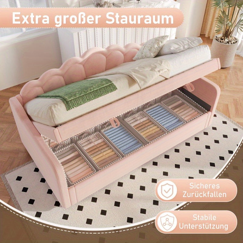 Sofa Bed – Slaapbank – Slaapzetel – Bedbank – Multifuntionele Bank – Met Hydraulische Opbergruimte – Met Metalen Frame – Roze – 90x200 cm – Zonder Matras