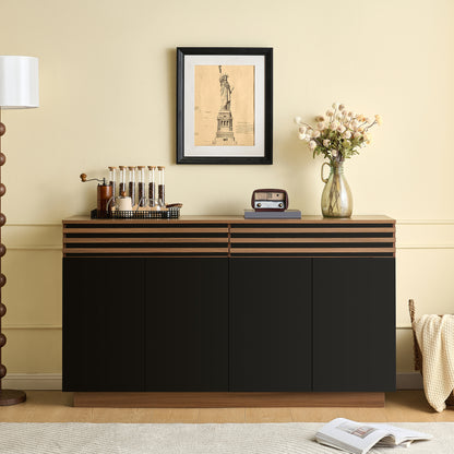 Dressoirkast – Sideboard – Buffetkast – Opbergkast – Kast – Zwart – 150x40x85 cm – MDF – 2 Lades & 4 Deuren – Ruime Opbergruimte