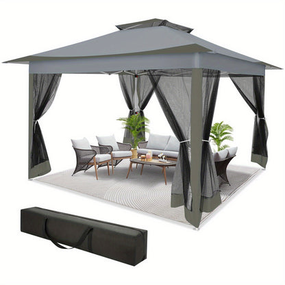 3.6x3.6/12x12ft Instant Pop-Up Tent UPF 50+, Portable Automatic Eaves Gazebo with Mosquito Net & Double Vent Roof - Easy Setup Outdoor Canopy Suitable for Beach, Camping, Patio, Garden (Carrying Bag Included)