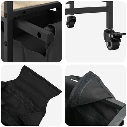 Wasmand – Wassorteerder – Wasbox – Waszak – Wasopberger – 3 Vakken – Met Wielen – Sonoma Eiken Design - Zwart