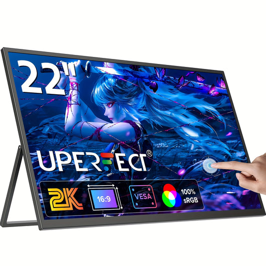 22" Draagbare Monitor – Touchscreen Monitor – Tweede Scherm – Mini Monitor – Laptop Extender – 2K QHD Resolutie – 10-Punts Touch – VESA Montage & 180° Verstelbare Standaard