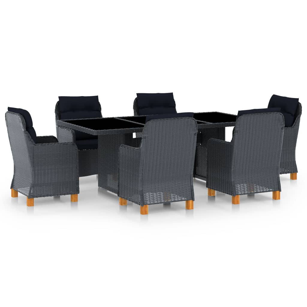 Tuinset – Dining Set – Buitenmeubelset – Tuinmeubilair – Eettafel met Stoelen – Weerbestendig PE-Rattan – Gepoedercoat Stalen Frame – Comfortabele Kussens – Donkergrijs/Zwart