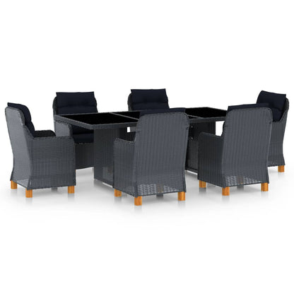 Tuinset – Dining Set – Buitenmeubelset – Tuinmeubilair – Eettafel met Stoelen – Weerbestendig PE-Rattan – Gepoedercoat Stalen Frame – Comfortabele Kussens – Donkergrijs/Zwart