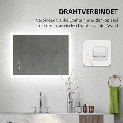 LED Badkamerspiegel – Spiegel, Verlichte Spiegel, Make-up Spiegel, Badkamer Spiegel – Wit Zilver – 80 x 60 cm – Touch Bedieningspaneel – Anti-condensfunctie