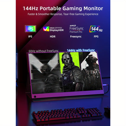 Draagbare Monitor – Portable Scherm – Mobiel Display – Extern Scherm – 17,3 Inch – 144Hz Verversingssnelheid – 100% Adobe RGB Met HDR